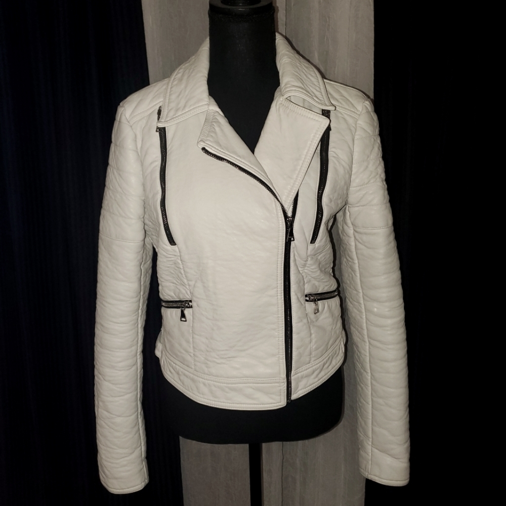 EXPRESS White Faux Leather Moto Jacket SIZE M